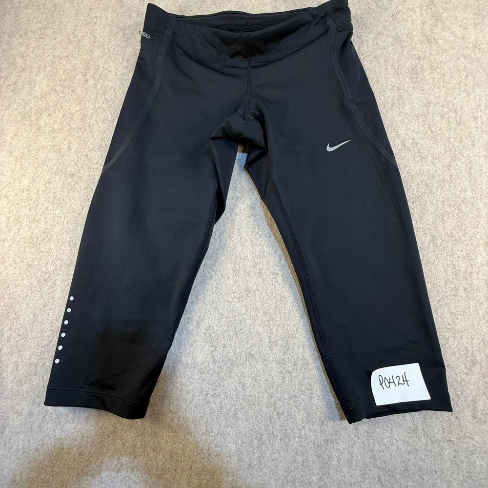 Nike Dri-FIT Running Crops Black Zipper Pocket Reflective Leggings Womens Small